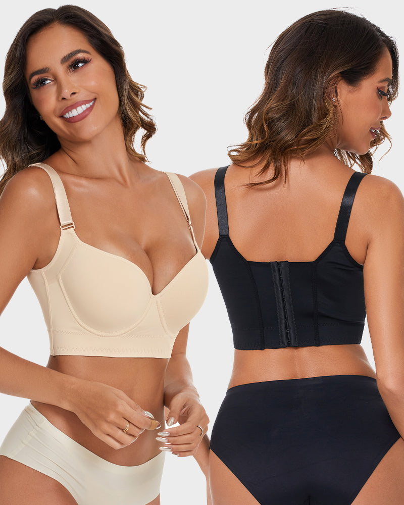 Push-Up Back Smoothing Bra - Black+Beige (2 PACK)