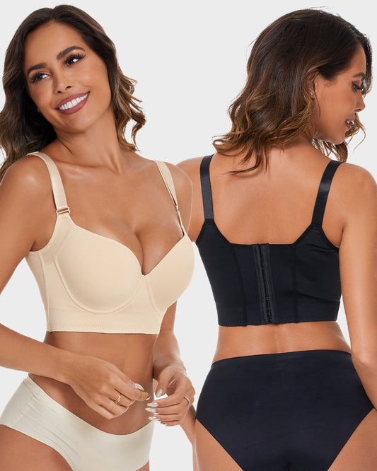 Push-Up Back Smoothing Bra - Black+Beige (2 PACK)
