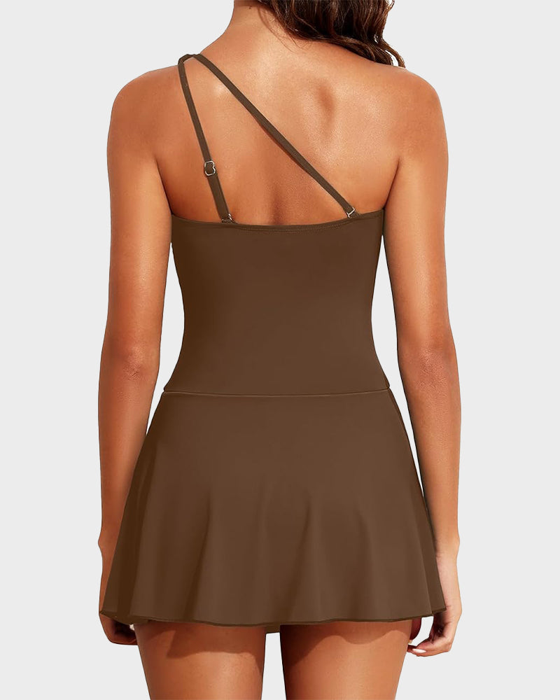 One Shoulder Skirted One Piece Swimsuit