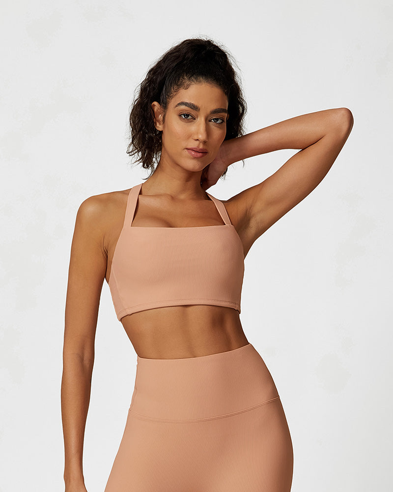 Comfort Ribbed Support Activewear Set (Sports Bra+Flare Pants+Sweatshirt)