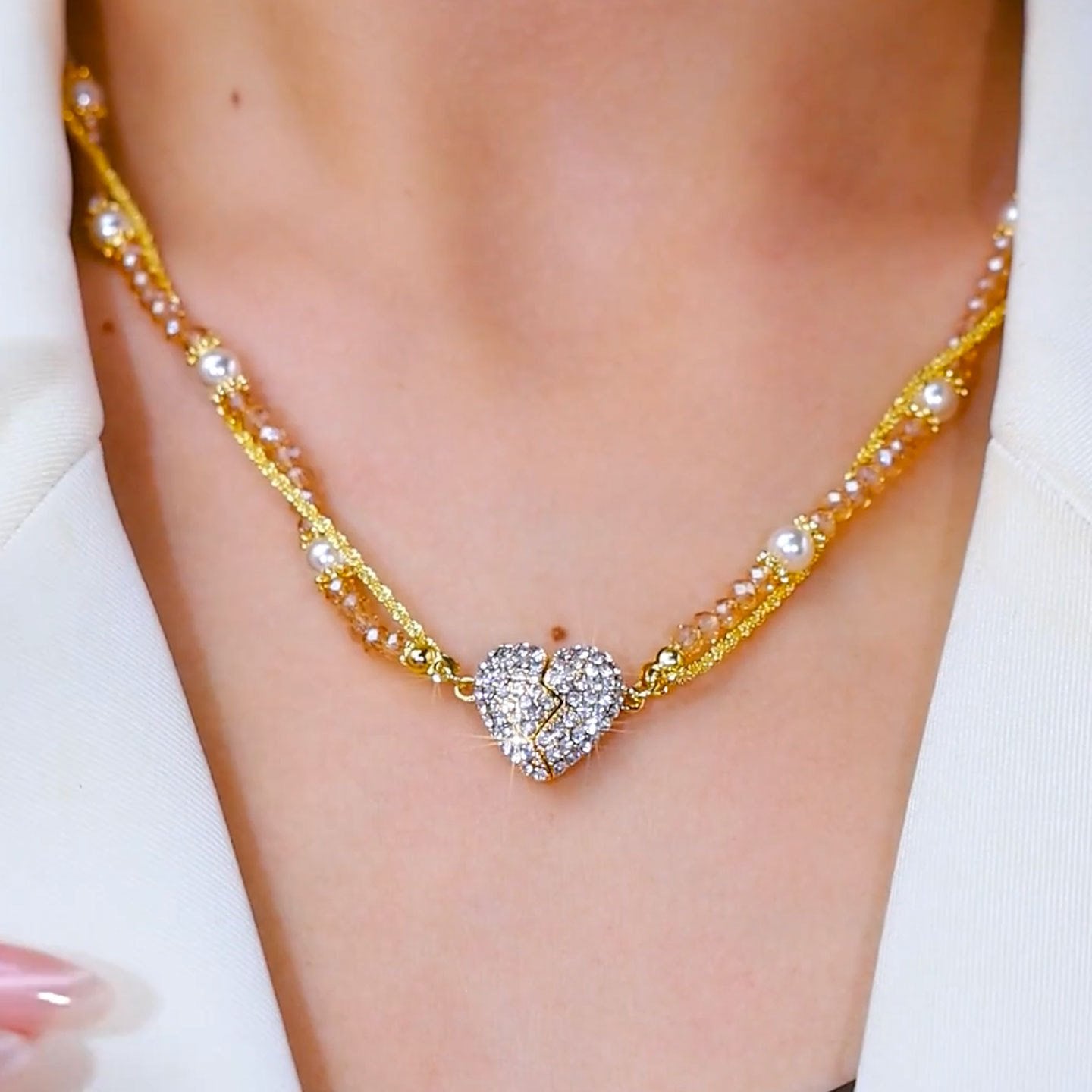Magnetic Heart Pearl Double‐Layer Choker Necklace