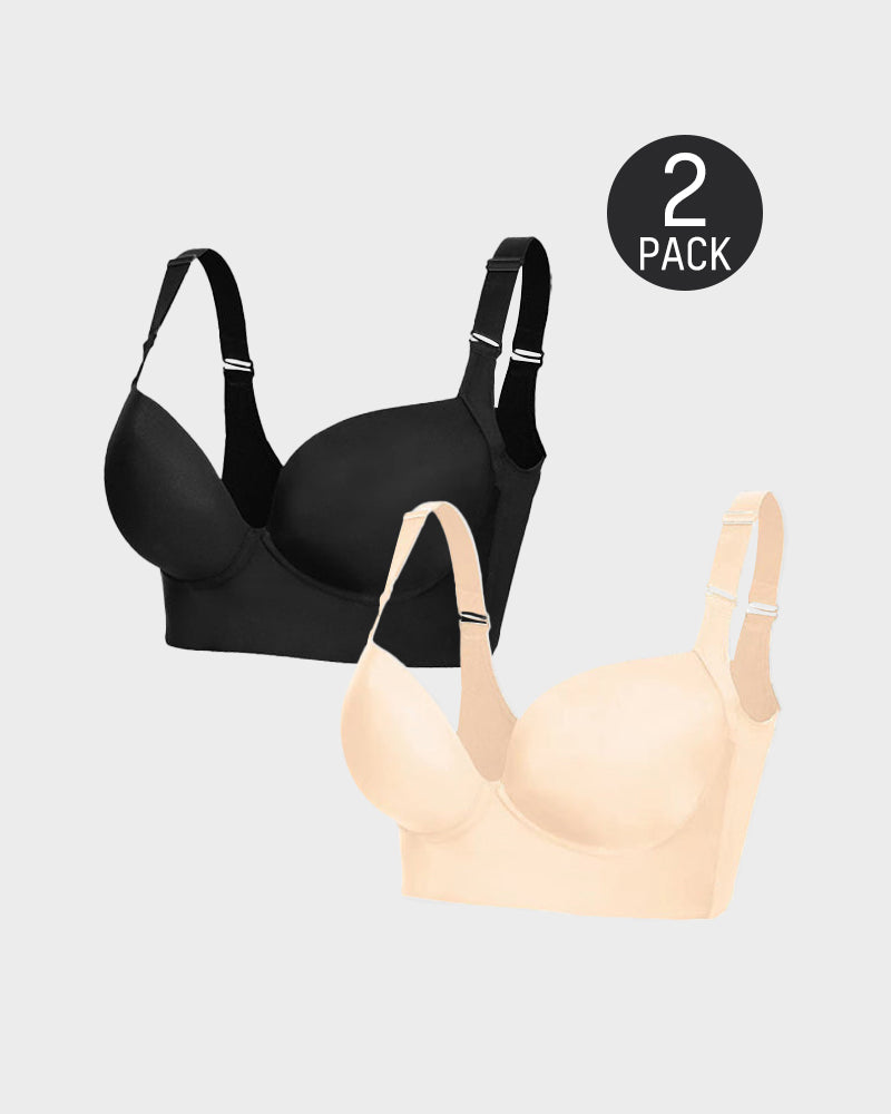 Push-Up Back Smoothing Bra - Black+Beige (2 PACK)