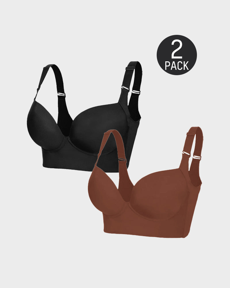 Push-Up Back Smoothing Bra - Black+Beige (2 PACK)