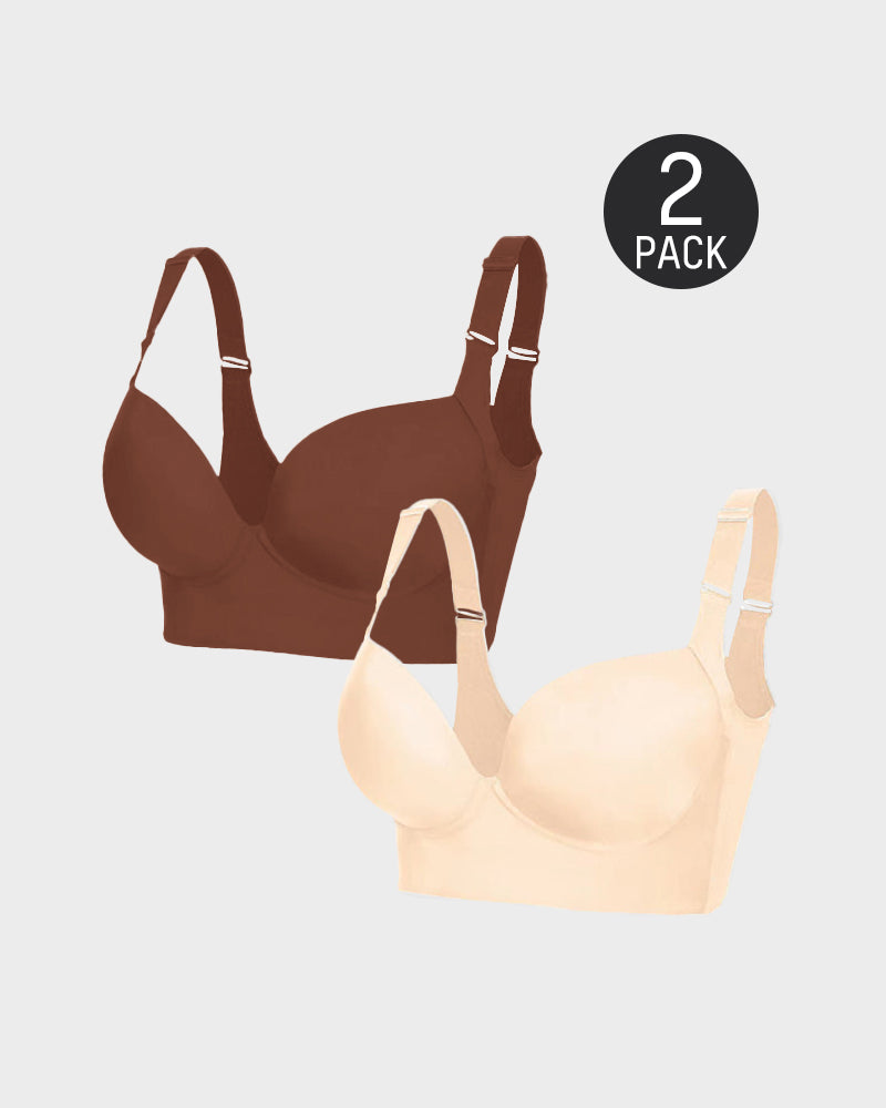 Push-Up Back Smoothing Bra - Black+Beige (2 PACK)