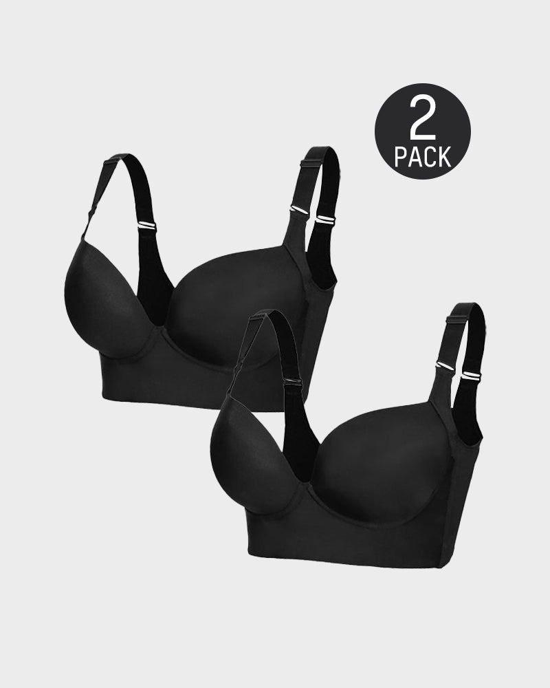 Push-Up Back Smoothing Bra - Black+Beige (2 PACK)