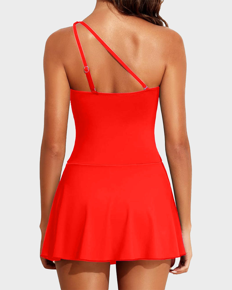 One Shoulder Skirted One Piece Swimsuit