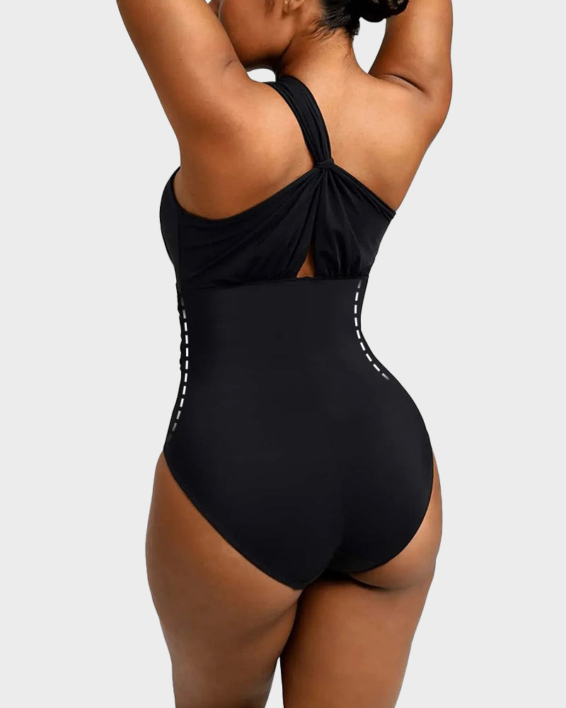 Plunge Ruched Twist-Front Shaping Swimsuit