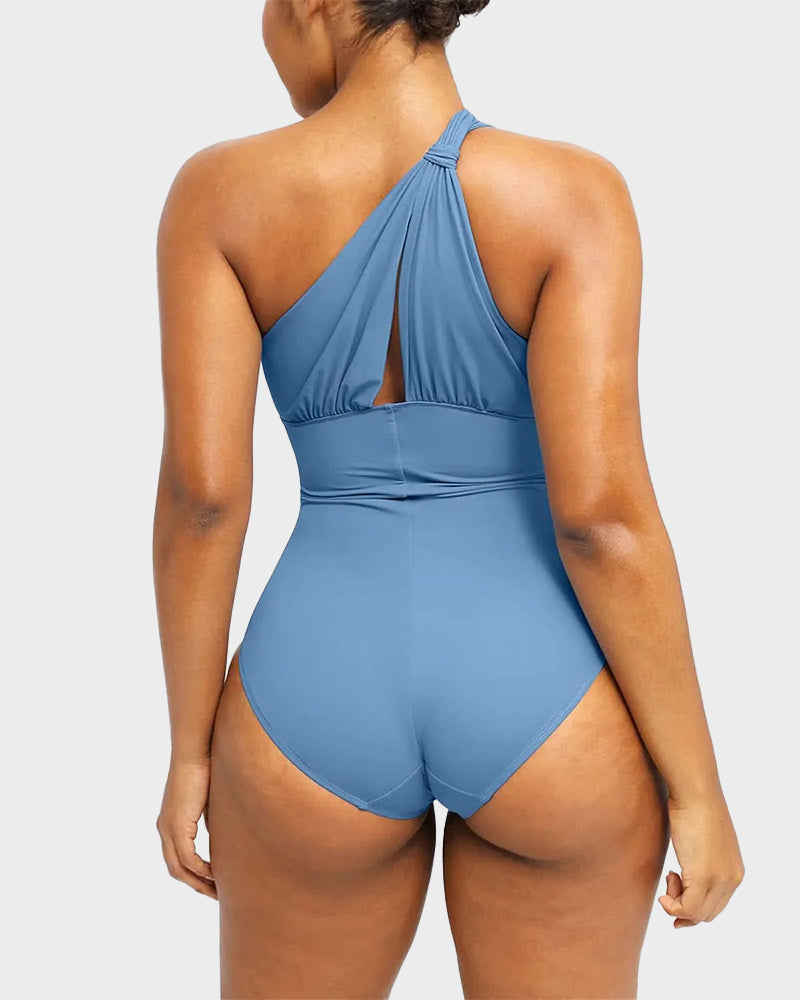 Plunge Ruched Twist-Front Shaping Swimsuit
