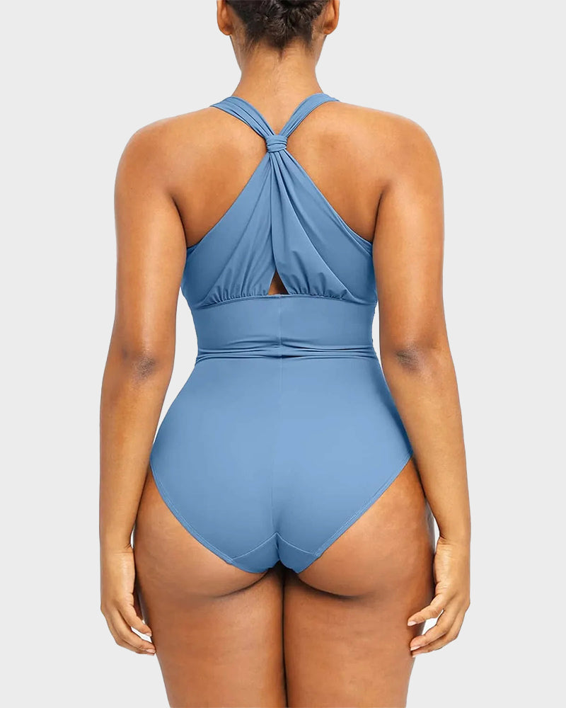 Plunge Ruched Twist-Front Shaping Swimsuit