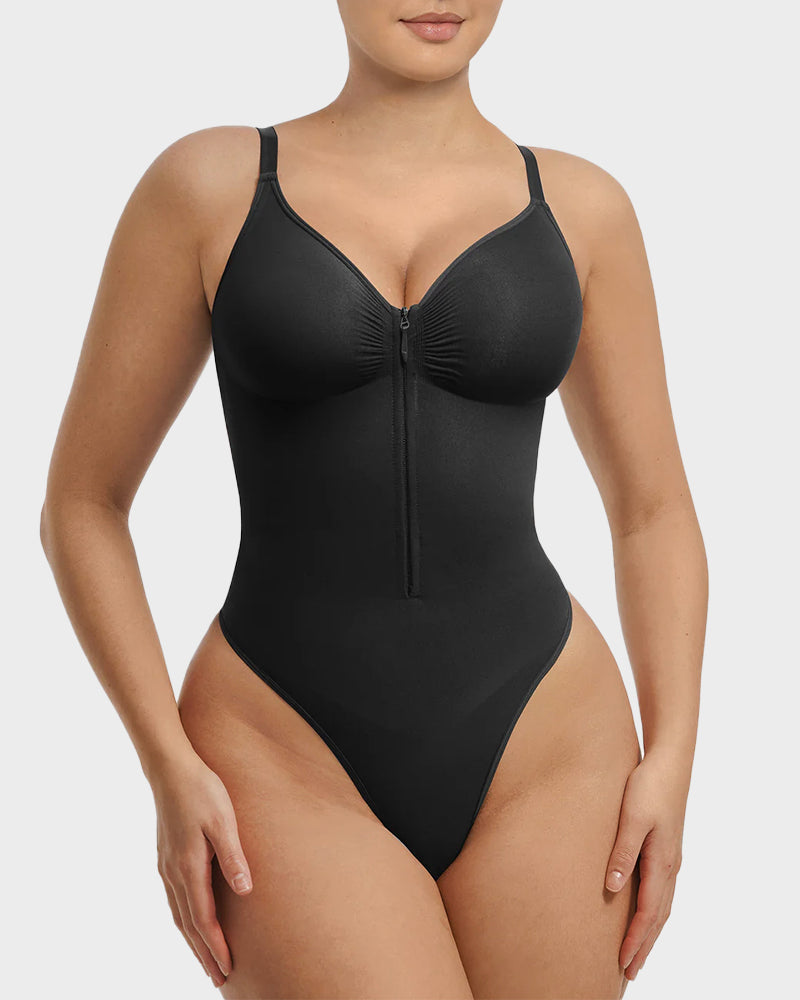 Seamless Zipper Front Shaping Thong Bodysuit