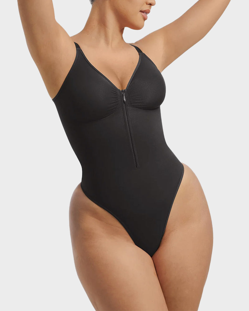 Seamless Zipper Front Shaping Thong Bodysuit