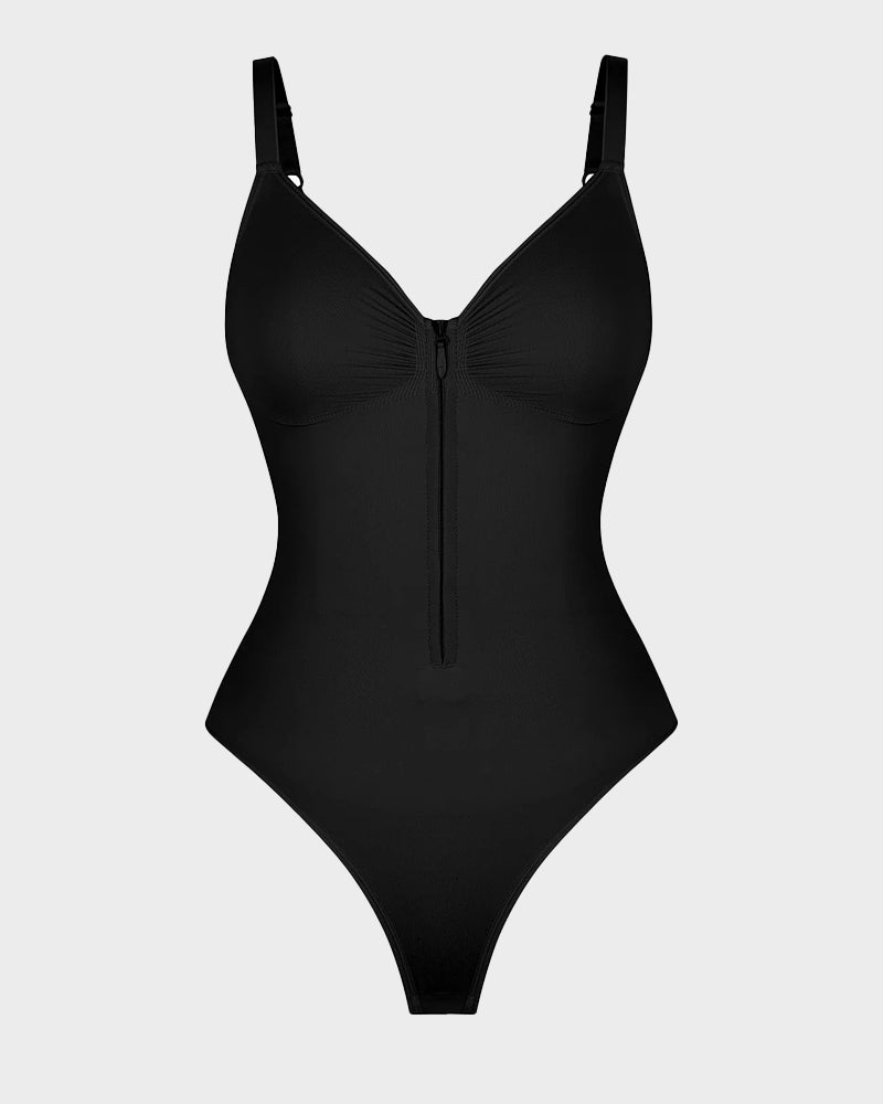 Seamless Zipper Front Shaping Thong Bodysuit