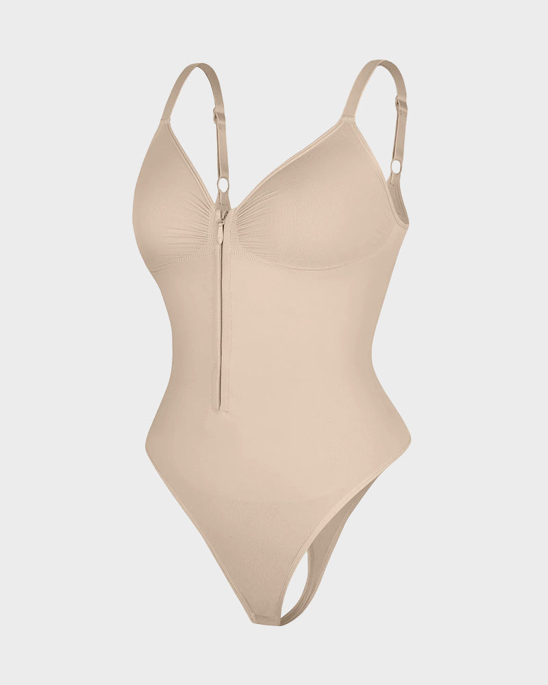 Seamless Zipper Front Shaping Thong Bodysuit