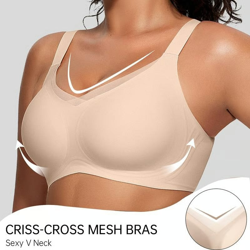 🎁Last Day Promotion 49% OFF✨Women's Wireless V-Neck Crossover Mesh Seamless Push-Up Bra⚡Super Fast Delivery⚡