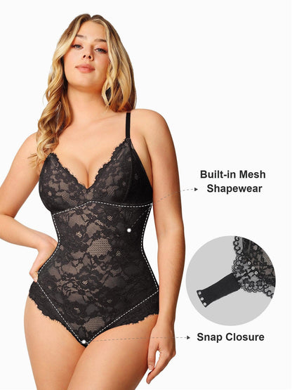 🔥Summer Promotion 49% OFF - V Neck Lace Shapewear Bodysuit🩱