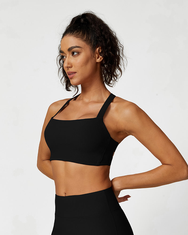 Comfort Ribbed Support Activewear Set (Sports Bra+Flare Pants+Sweatshirt)