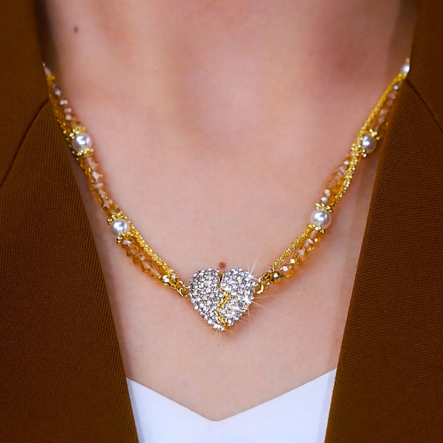 Magnetic Heart Pearl Double‐Layer Choker Necklace