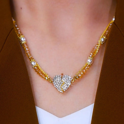 Magnetic Heart Pearl Double‐Layer Choker Necklace