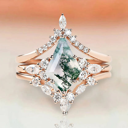 FREE Today: "Sense Of Tranquillity" 3 Pcs Natural Moss Agate Ring Set