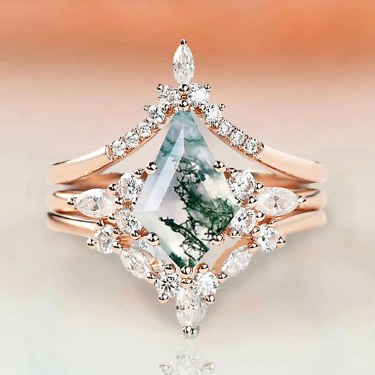 FREE Today: "Sense Of Tranquillity" 3 Pcs Natural Moss Agate Ring Set