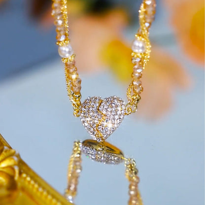 Magnetic Heart Pearl Double‐Layer Choker Necklace