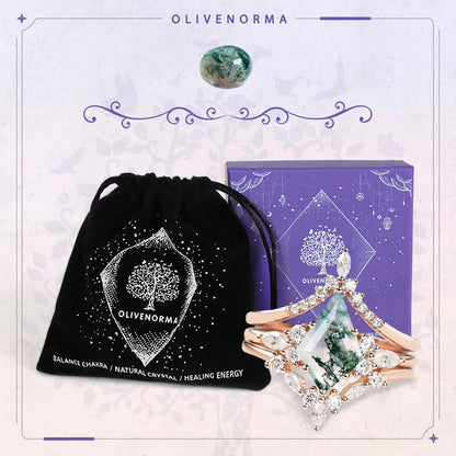 FREE Today: "Sense Of Tranquillity" 3 Pcs Natural Moss Agate Ring Set