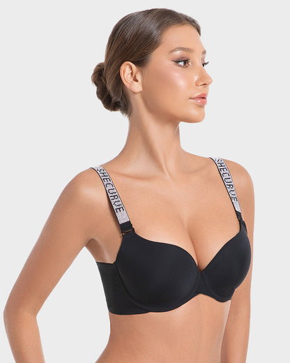 Deep V Push-Up Bra with Rhinestone Strap