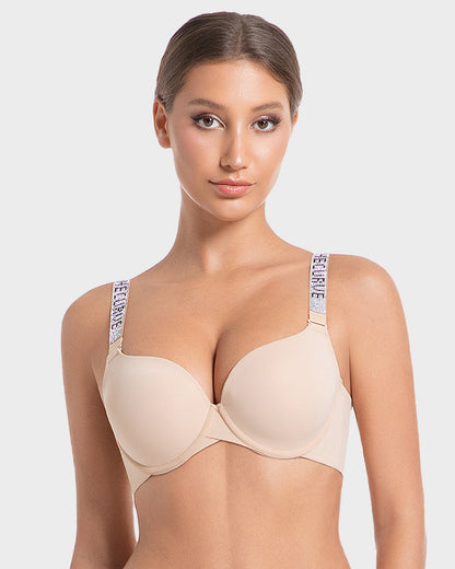 Deep V Push-Up Bra with Rhinestone Strap