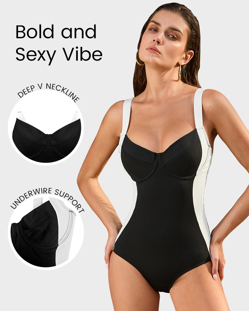 Deep V Lace-Up Back Sculpting Swimsuit