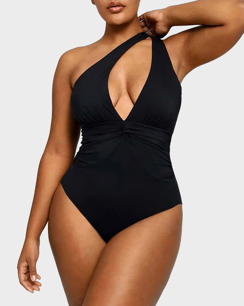Plunge Ruched Twist-Front Shaping Swimsuit