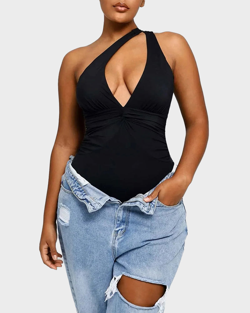 Plunge Ruched Twist-Front Shaping Swimsuit