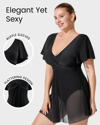 Plus Size Full Coverage Ruffle Swimdress