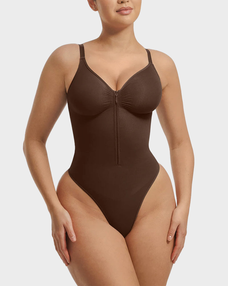 Seamless Zipper Front Shaping Thong Bodysuit