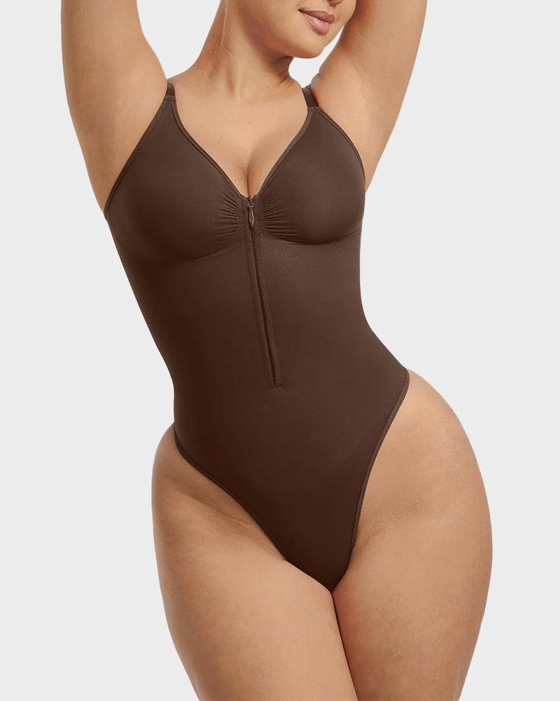 Seamless Zipper Front Shaping Thong Bodysuit