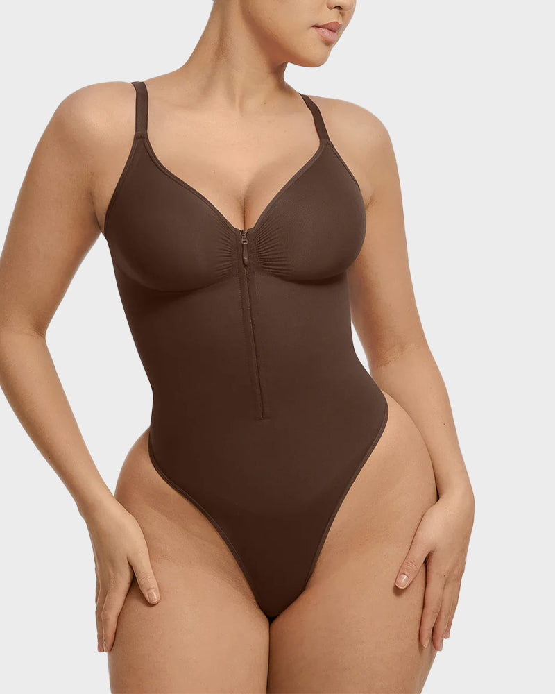 Seamless Zipper Front Shaping Thong Bodysuit