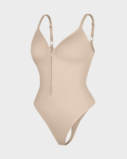 Seamless Zipper Front Shaping Thong Bodysuit