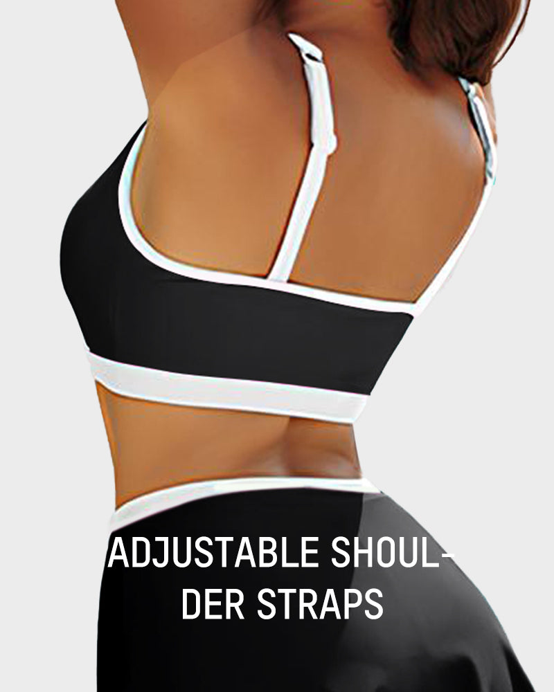 Sporty Color Block Side Slit Skirted Bikini Set