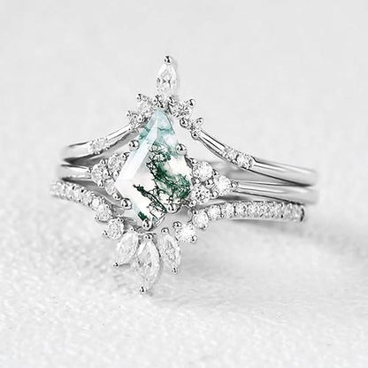 FREE Today: "Sense Of Tranquillity" 3 Pcs Natural Moss Agate Ring Set