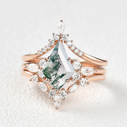 FREE Today: "Sense Of Tranquillity" 3 Pcs Natural Moss Agate Ring Set