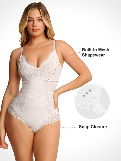🔥Summer Promotion 49% OFF - V Neck Lace Shapewear Bodysuit🩱